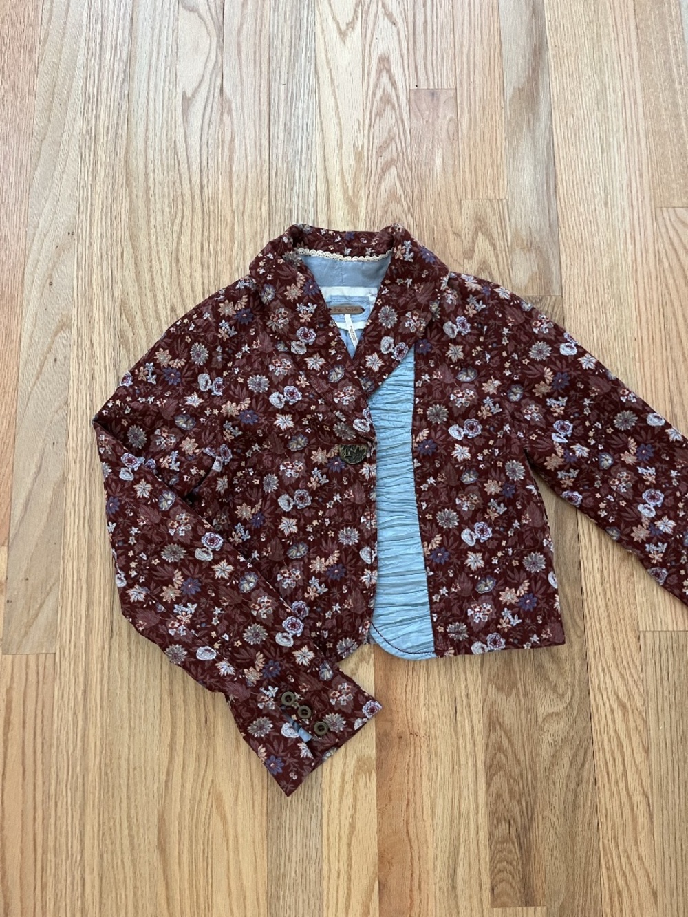 Free People Floral Print Corduroy Blazer Size 2 Vintage